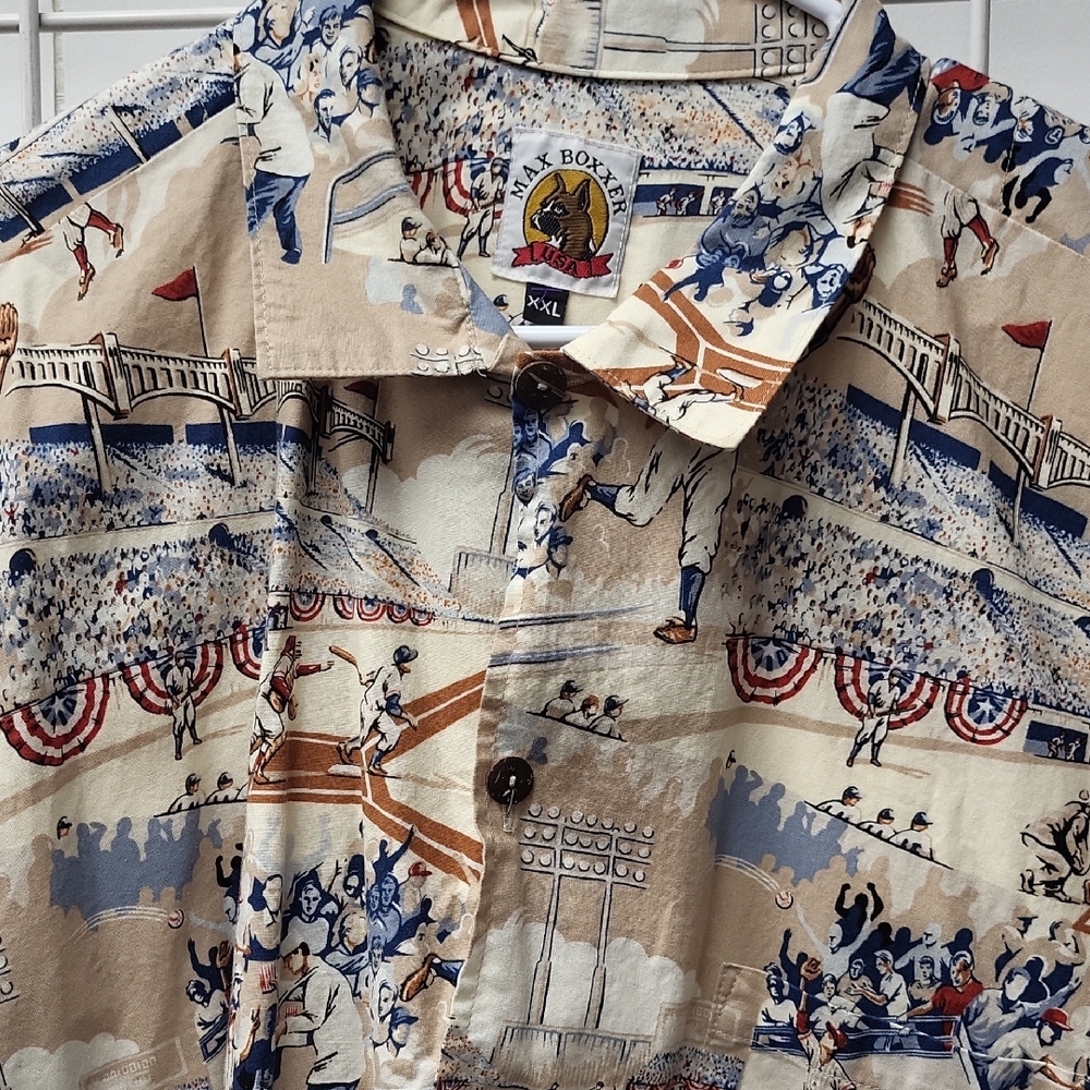 VTG. MAX BOXER Men's Beige Baseball Print Shirt, XXL